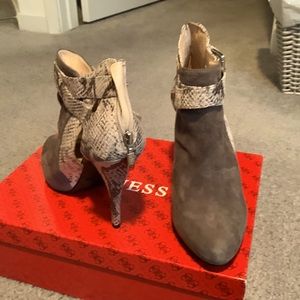 Gray Suede and Snake Skin Guess Booties